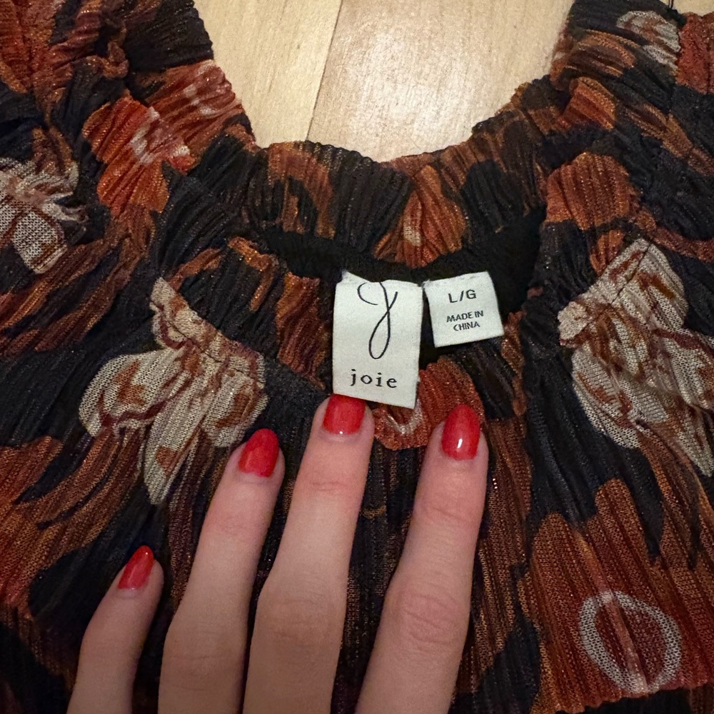 Joie Black & Rust Floral Smocked Waist Blouse - Picture 3 of 3